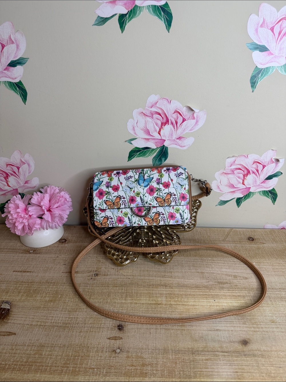 Bueno Floral & Butterfly Crossbody - White, Pink, Tan